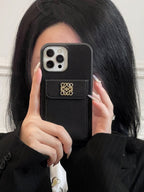 Luxury iPhone Case With Card Holder Black-QBK240603