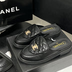 Light Luxury Quilted Metal Buckle Mules