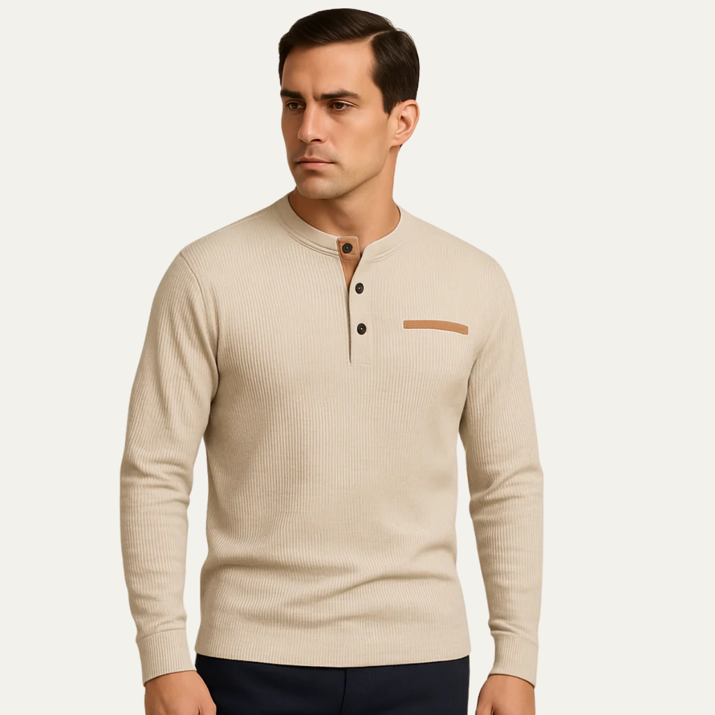 William - Textured Long Sleeve Henley Shirt | By Julian & Claire Toronto