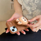 Cute Cartoon Labubu Zimomo Silicone with Stand | Brown/Pink - iPhone Case