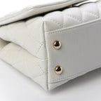 Elegant Iridescent Caviar Quilted Mini Coco Handle Flap White