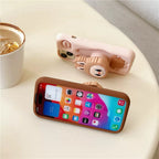 Cute Cartoon Labubu Zimomo Silicone with Stand | Brown/Pink - iPhone Case