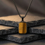 Golden Tiger Stone Dog Tag Necklace