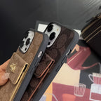 Classic iPhone Case With Card Holder Wallet Coffee -SZK240425