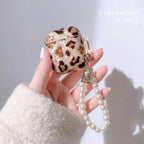 Leopard Girl AirPods Case with Pearl Keychain Loop