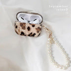 Leopard Girl AirPods Case with Pearl Keychain Loop
