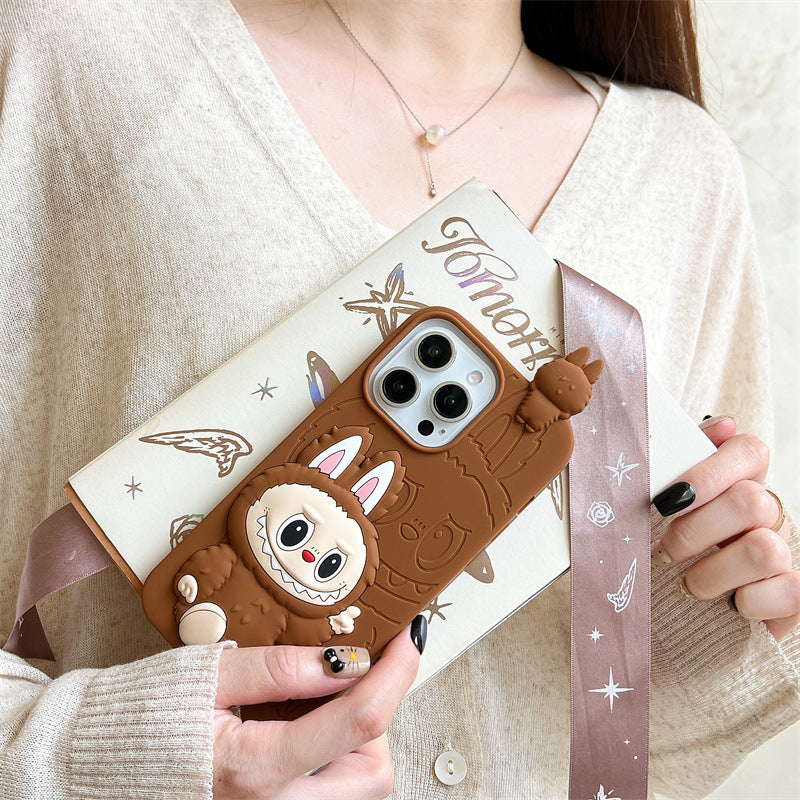 Cute Cartoon Labubu 3d Silicon Case | Brown Pink - iPhone Case