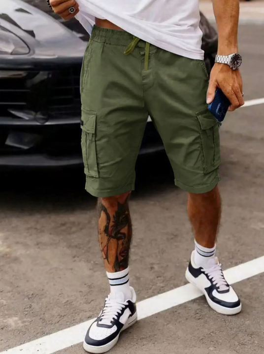 Army Green Elias -  Multi-Pocket Cargo Shorts | By Julian & Claire Toronto