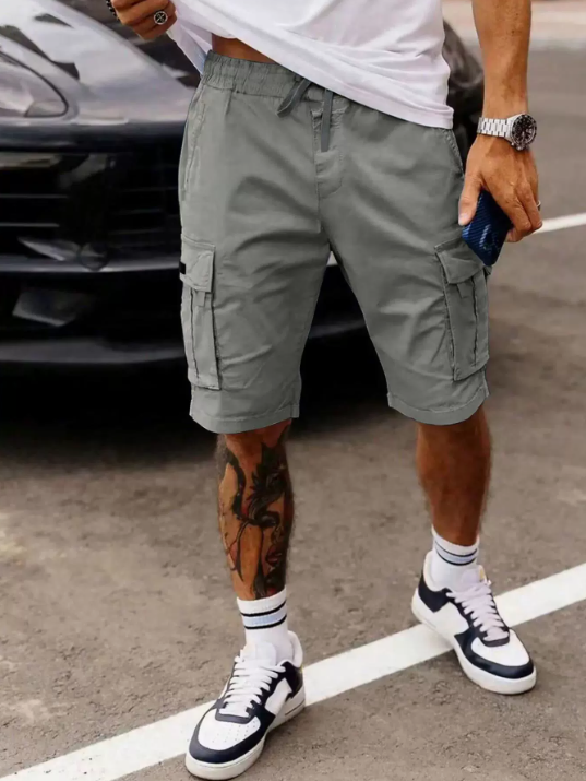 Light Gray Elias -  Multi-Pocket Cargo Shorts | By Julian & Claire Toronto