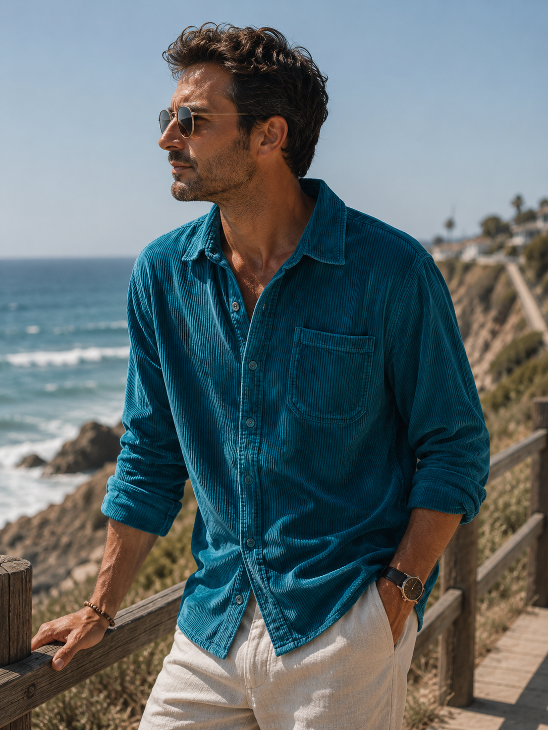 Gavin - Classic Brown Corduroy Long Sleeve Shirt | By Julian & Claire Toronto