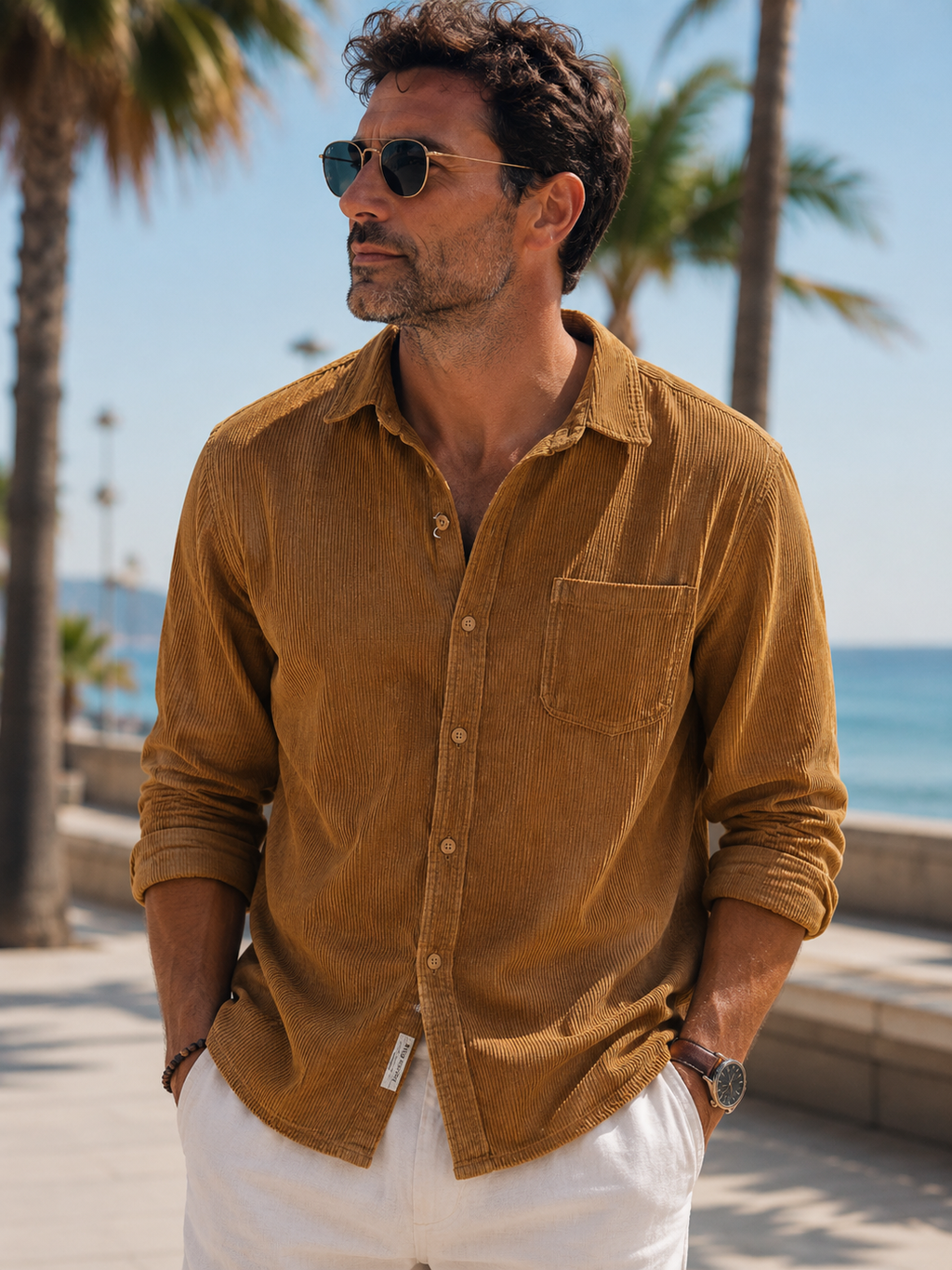 Gavin - Classic Brown Corduroy Long Sleeve Shirt | By Julian & Claire Toronto