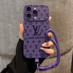 Luxury Embossed Pattern IPhone Case With Detachable Wrist Strap